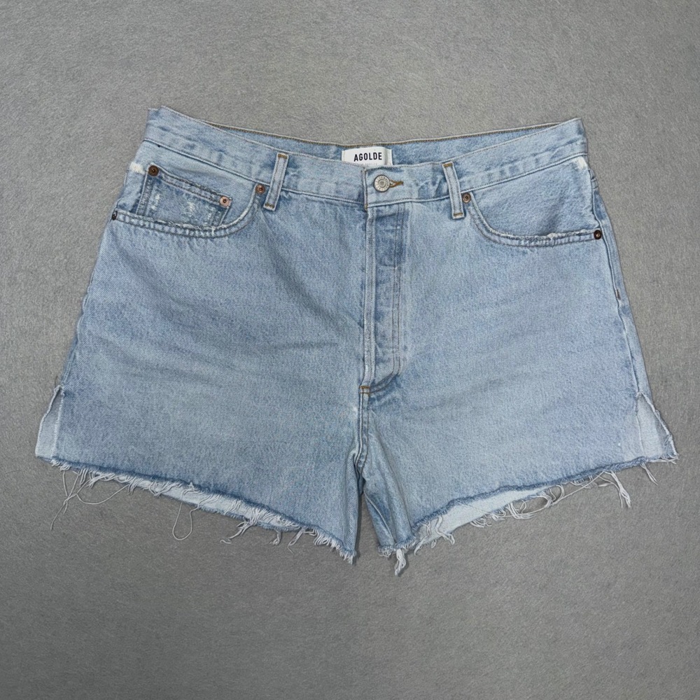 AGOLDE Denim Shorts Womens 34 Light Wash Parker Cut Off‎ High Rise Button Fly